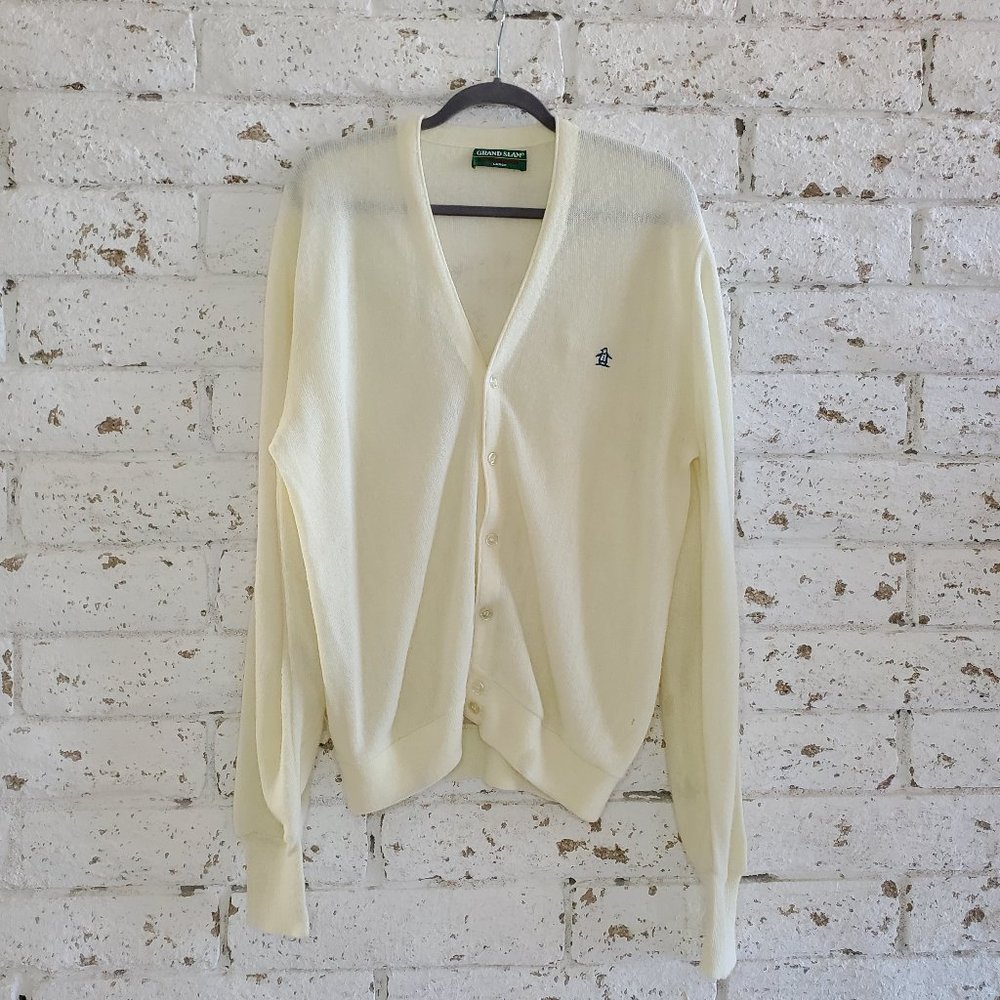 Vintage Grand Slam Cream Cardigan Made in USA Size Large